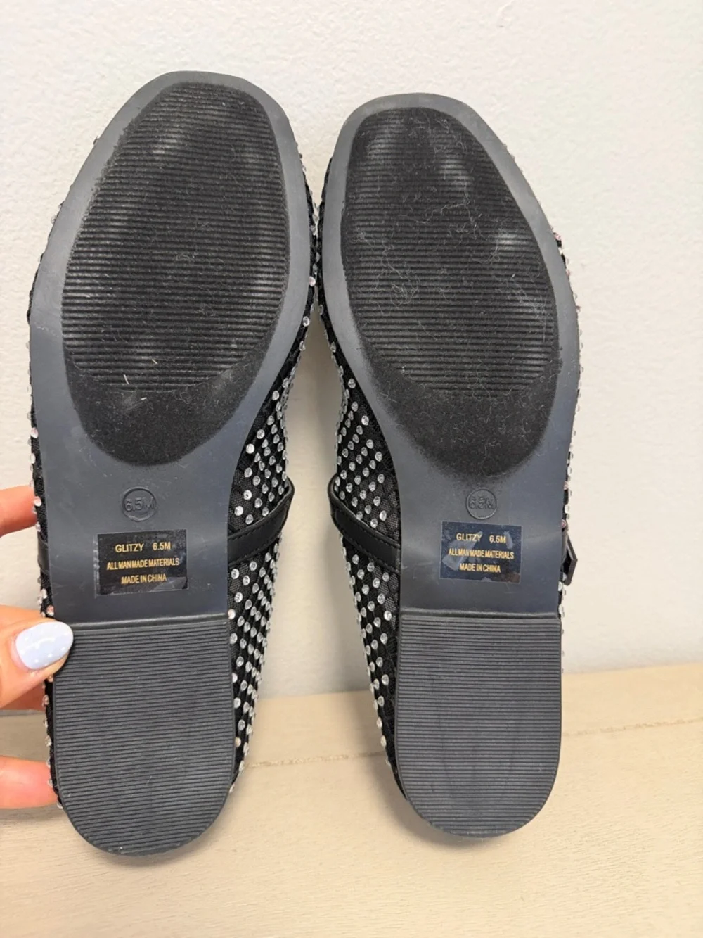 Black Mesh Rhinestone Studded Mary Jane Sincerely Jules Flats - Size 6.5 GUC - Picture 8 of 9
